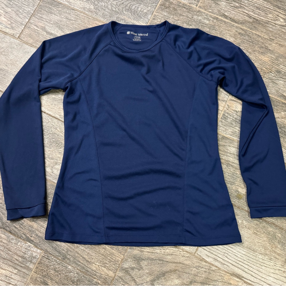 West marine Sun Shirt Women's Size Large Navy Blue Boat Summer Long Sleeve
